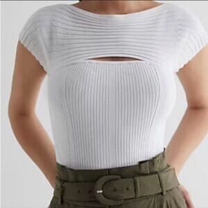Express White Ribbed Bodysuit